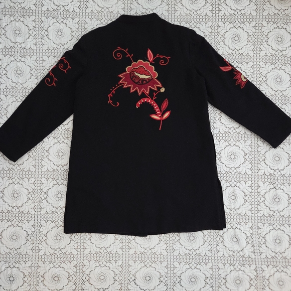 Vintage Alex Kim Black Jacket with Red Floral Embroidery Size Large - Picture 6 of 10